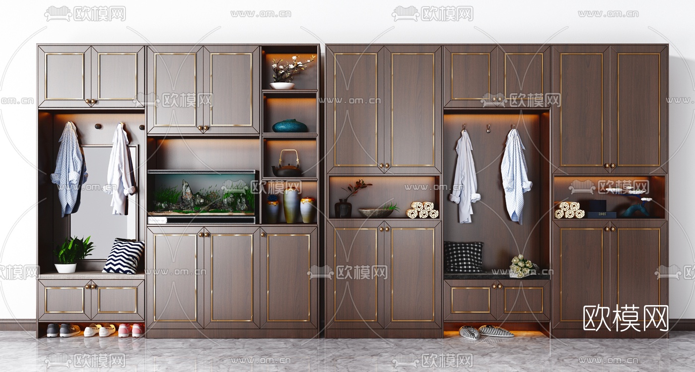 新中式多功能鞋柜3d模型