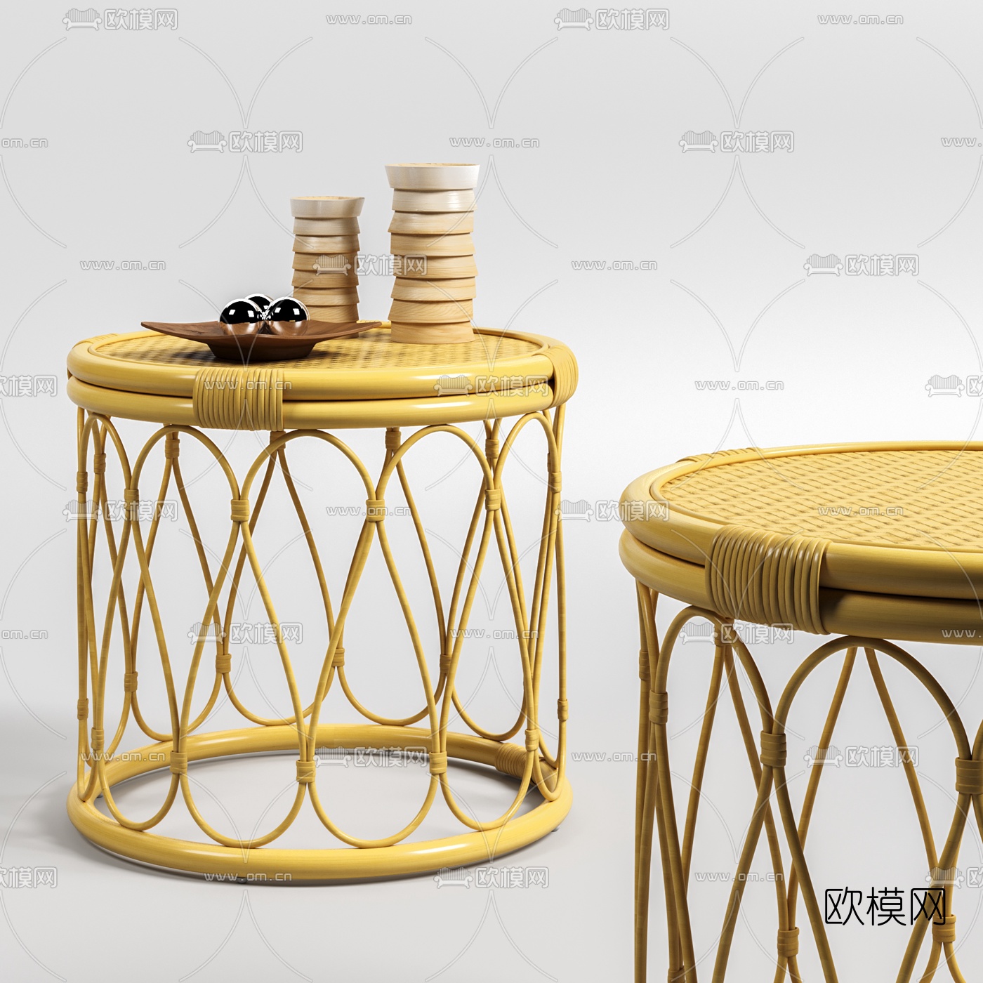 自然风藤编圆几3d模型下载