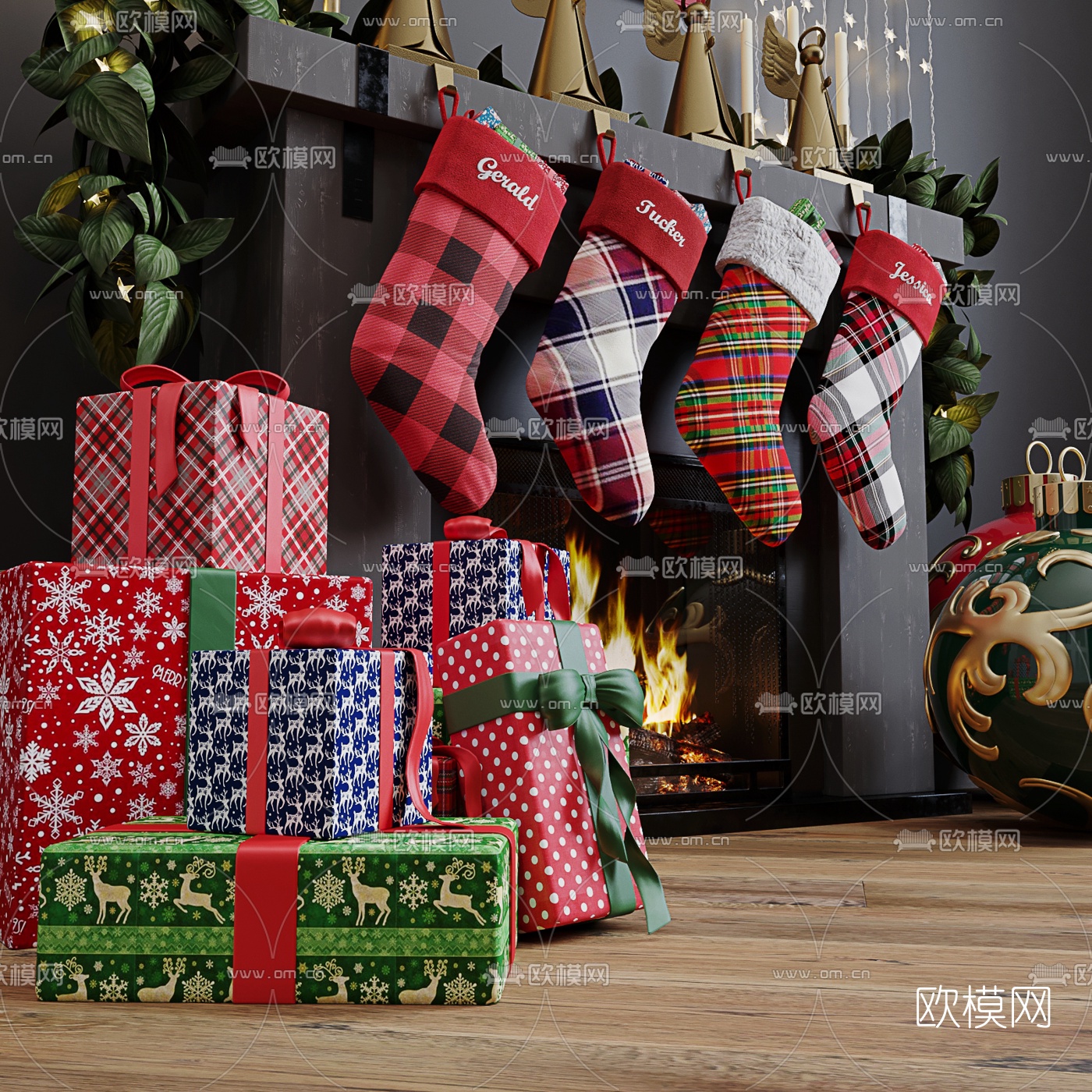 北欧圣诞壁炉3d模型下载（渲染图8）