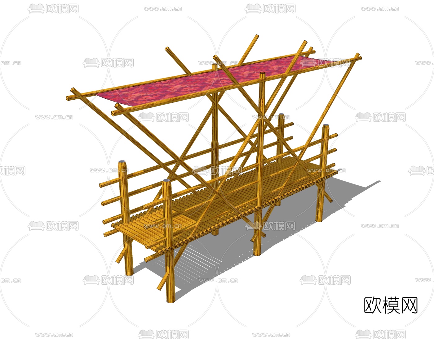 自然风竹子走廊免费su模型下载