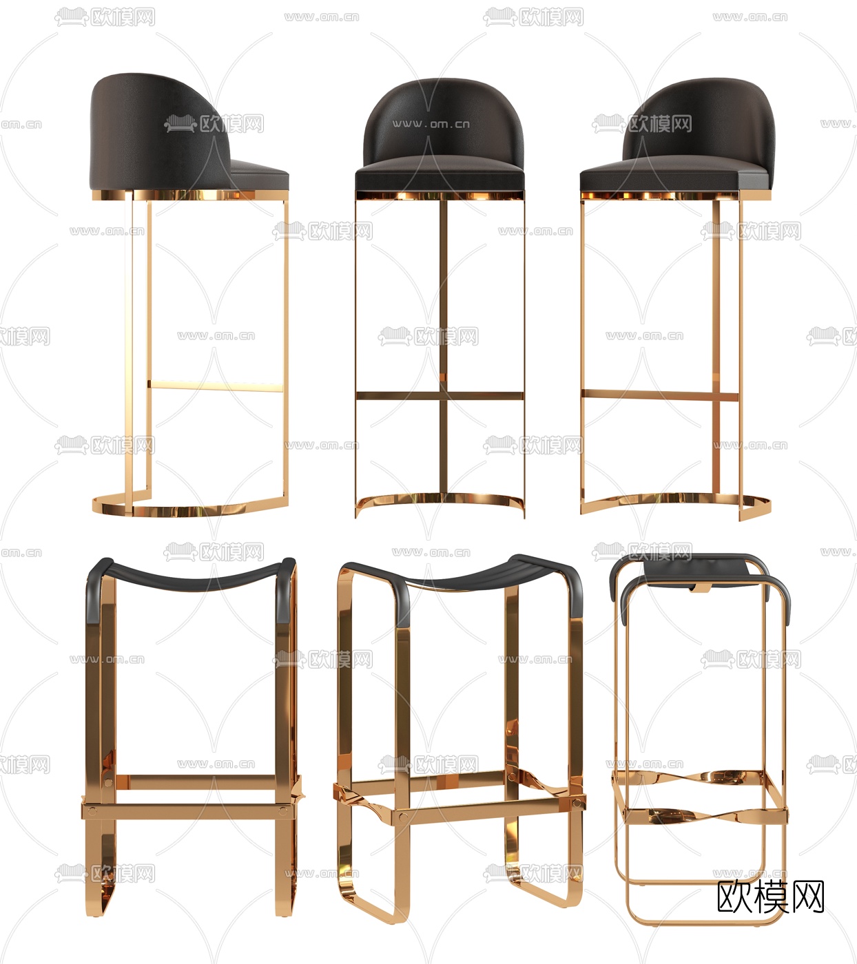 现代轻奢金属吧椅3d模型下载