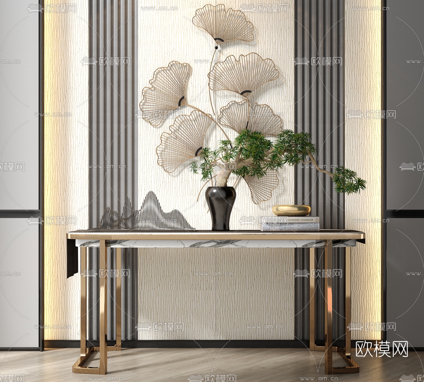 新中式金属端景条案3d模型