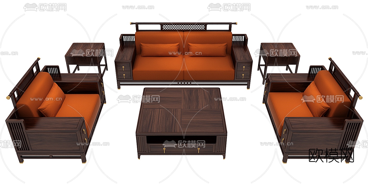 新中式沙发组合3d模型