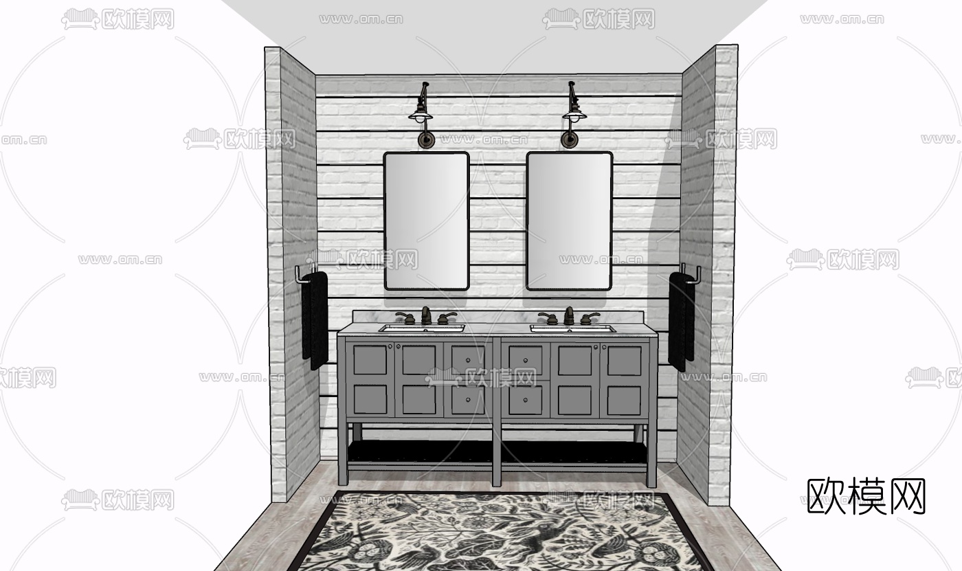 现代实木浴室柜免费su模型下载