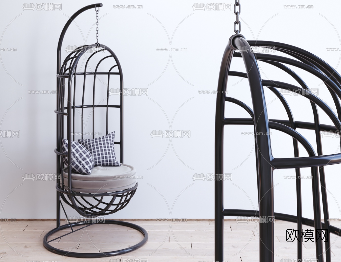 现代铁艺鸟笼吊椅3d模型下载
