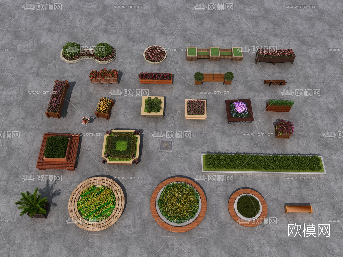 现代公用椅花坛园艺小品3d模型下载