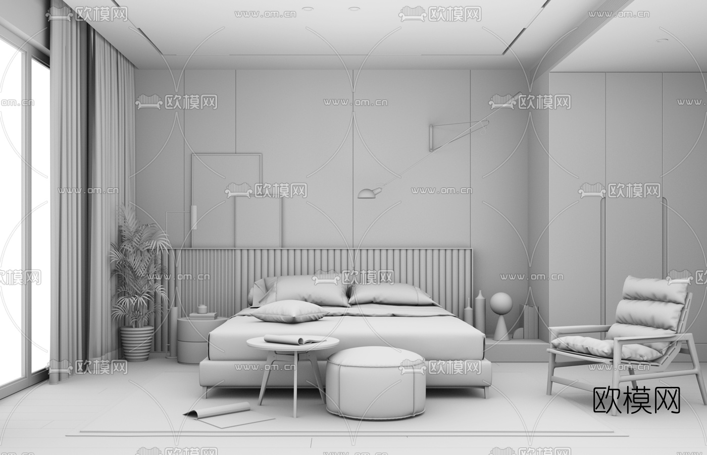 北欧简约卧室su模型