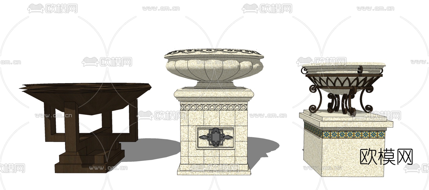 欧式花钵su模型下载
