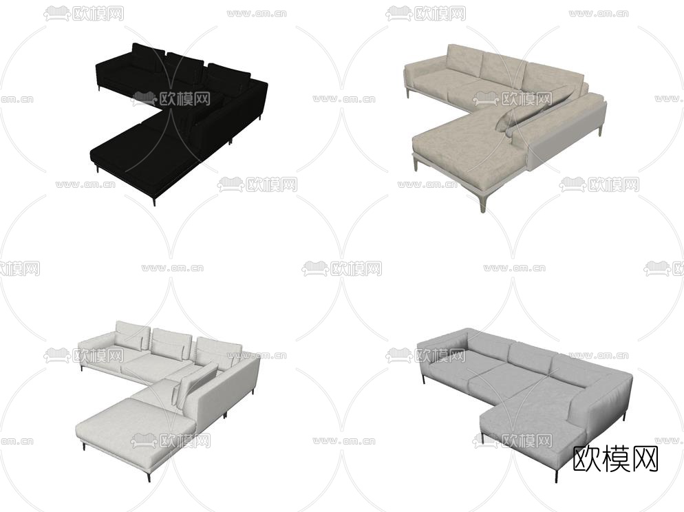 现代布艺多人转角沙发组合su模型下载
