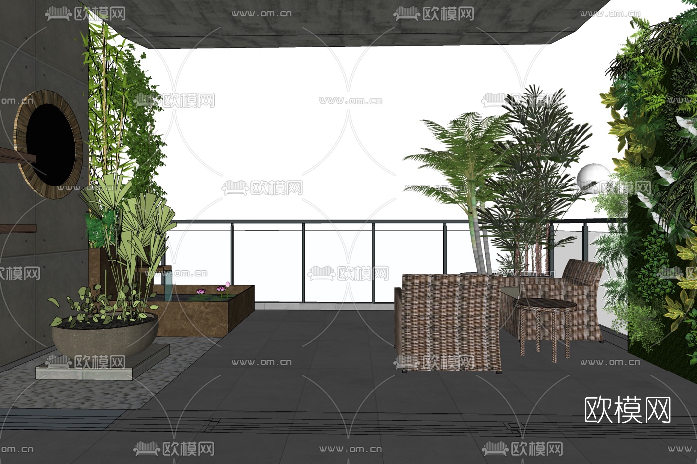 现代别墅阳台花园免费su模型
