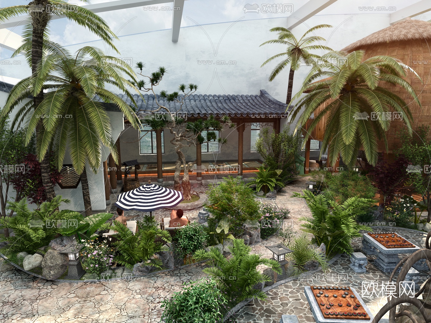 中式雨林树屋景观3d模型下载（渲染图1）