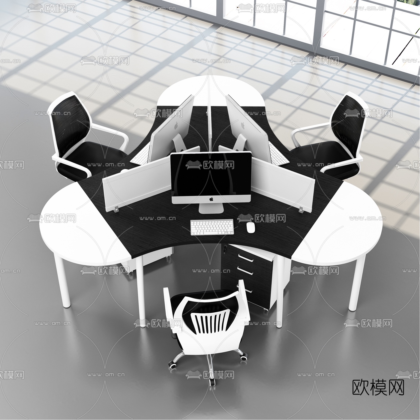现代卡座办公桌椅3d模型