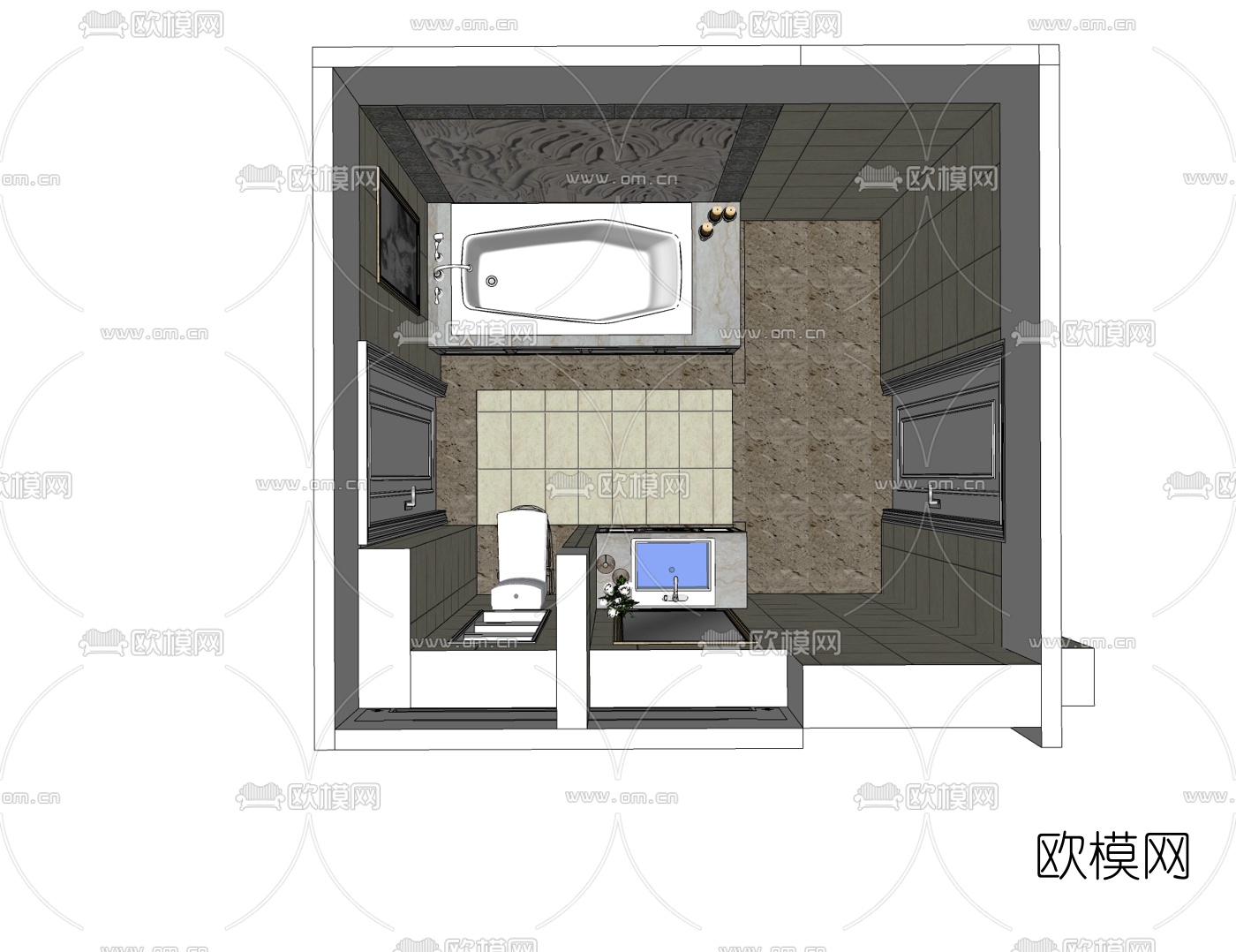 欧式卫生间浴室免费su模型下载