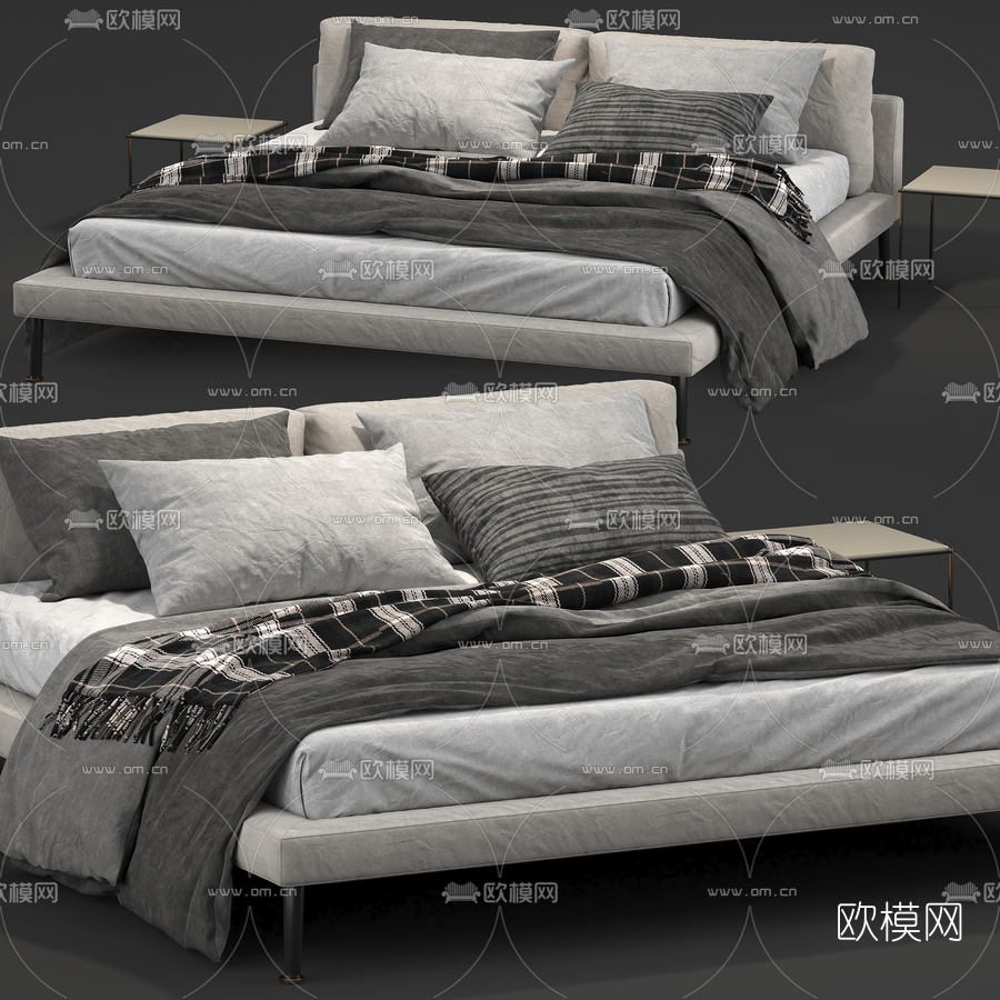现代布艺双人床3d模型下载
