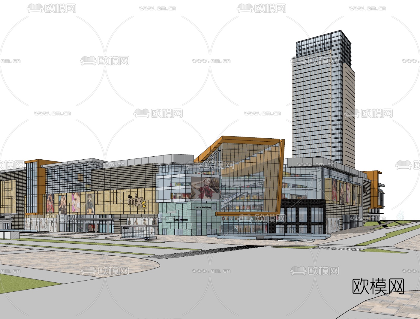 现代商业广场免费su模型下载