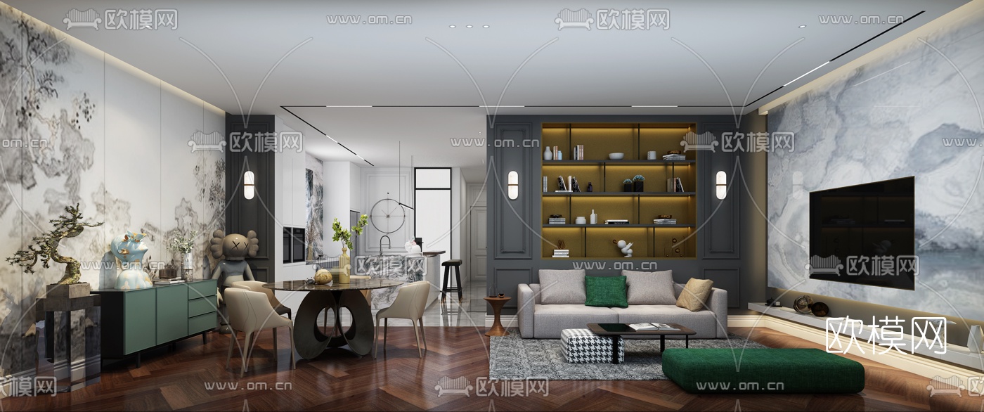现代客厅餐厅3d模型