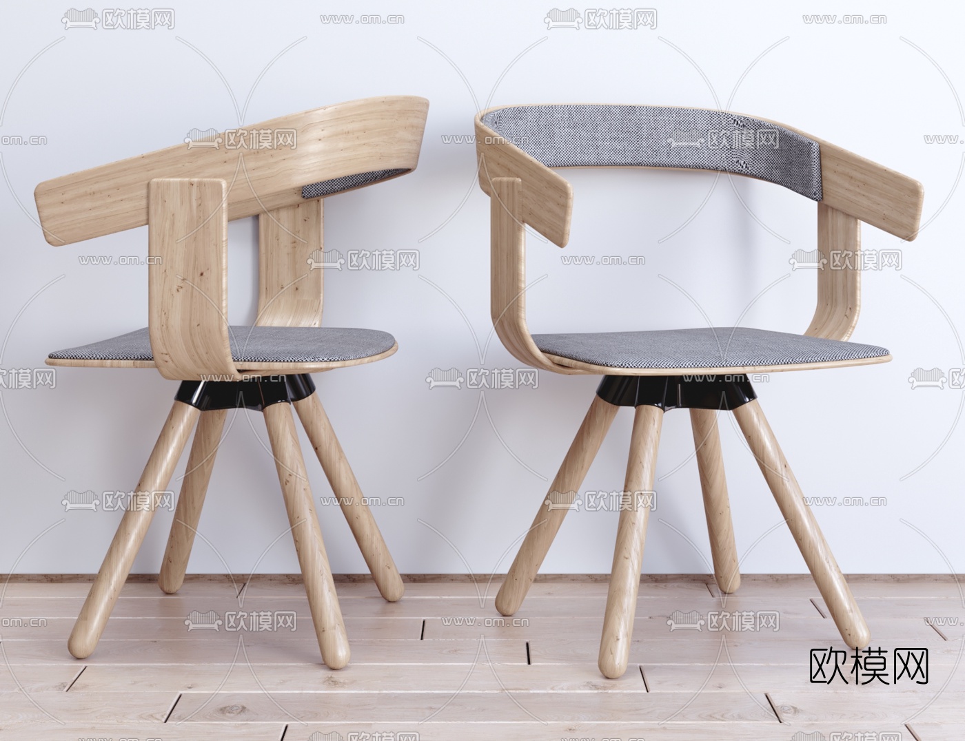 北欧原木单椅3d模型下载