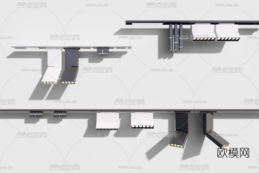 现代方形轨道射灯3d模型下载