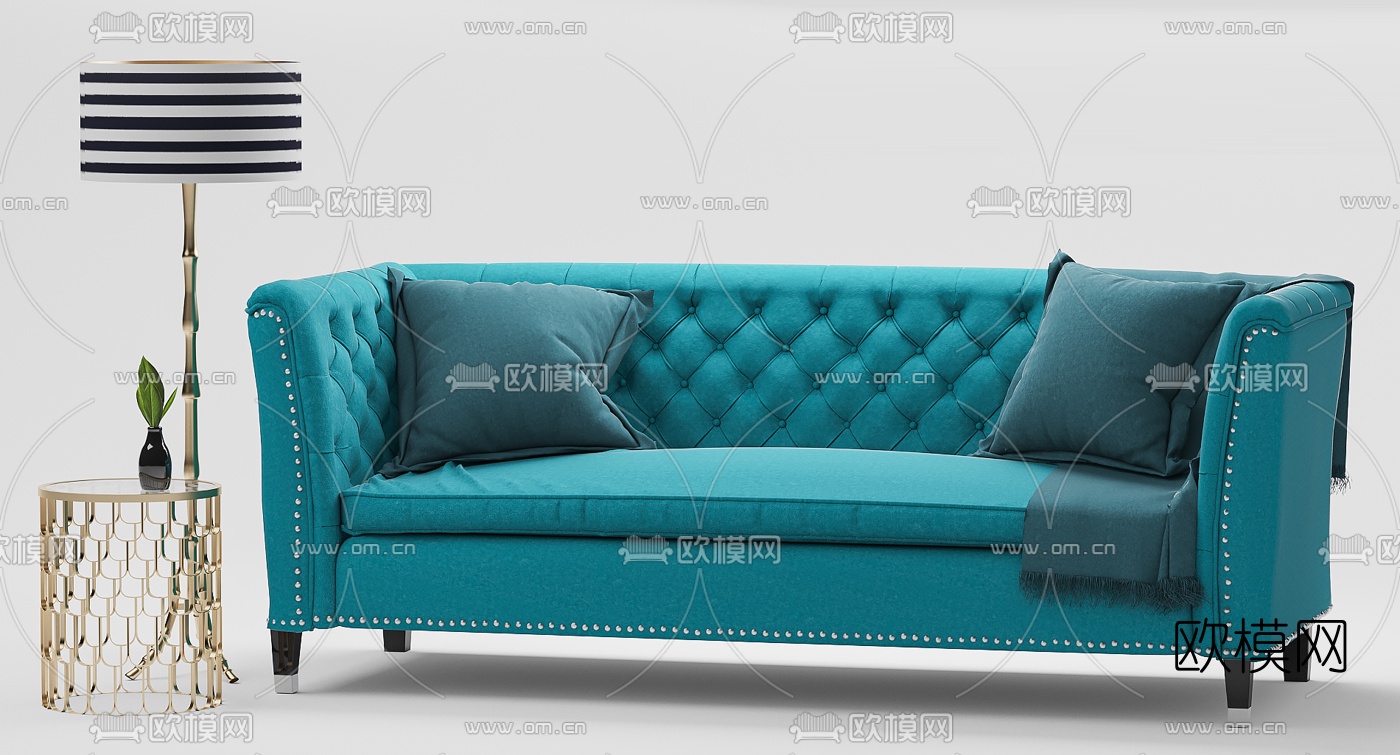 简欧多人沙发3d模型下载（渲染图2）
