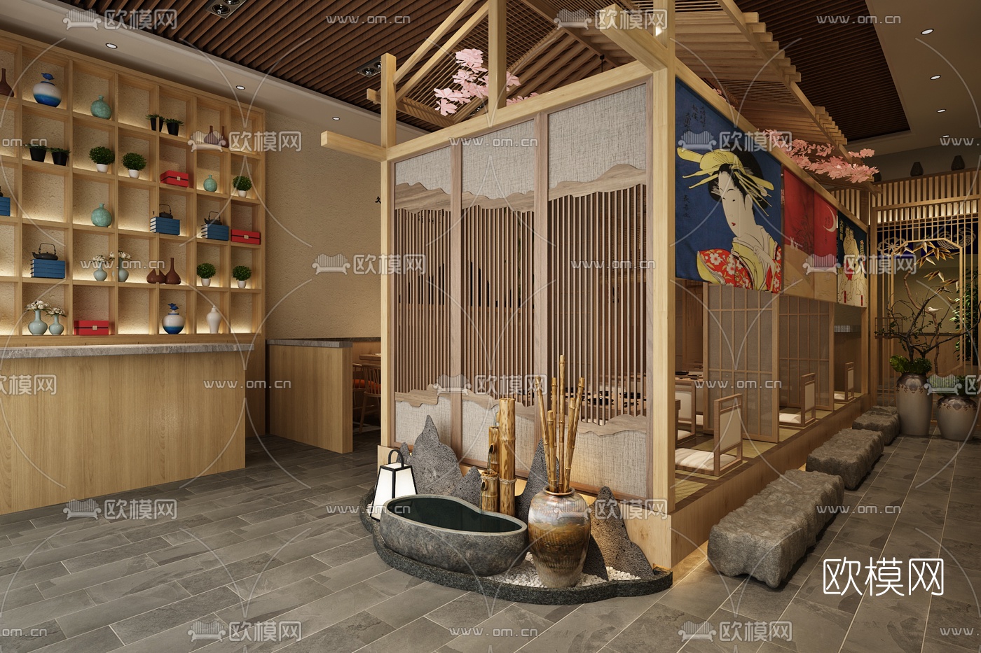 日式料理店3d模型下载（渲染图1）