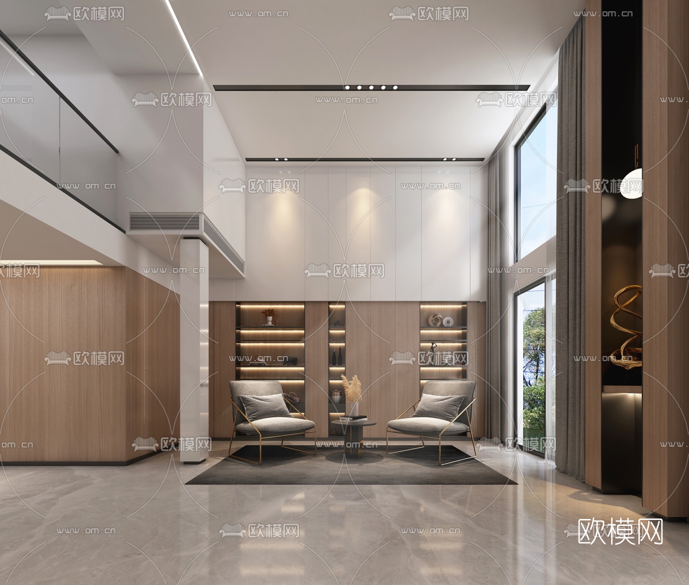 现代简约别墅台球室休闲室3d模型