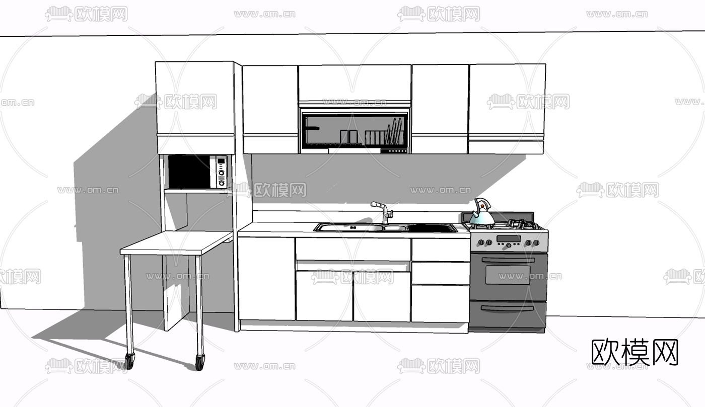 现代实木橱柜免费su模型下载