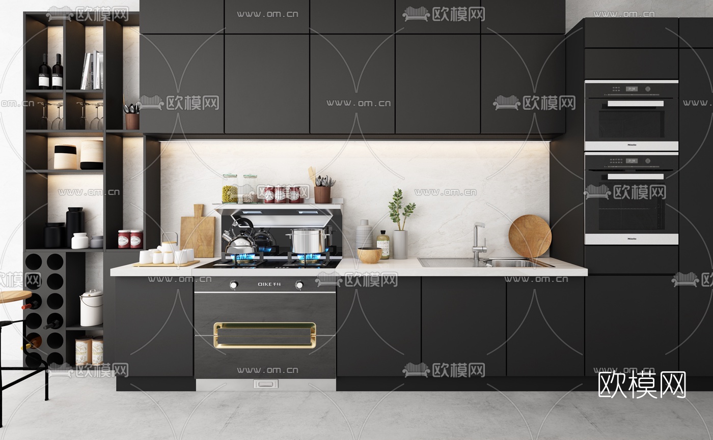 现代实木橱柜3d模型下载（渲染图1）