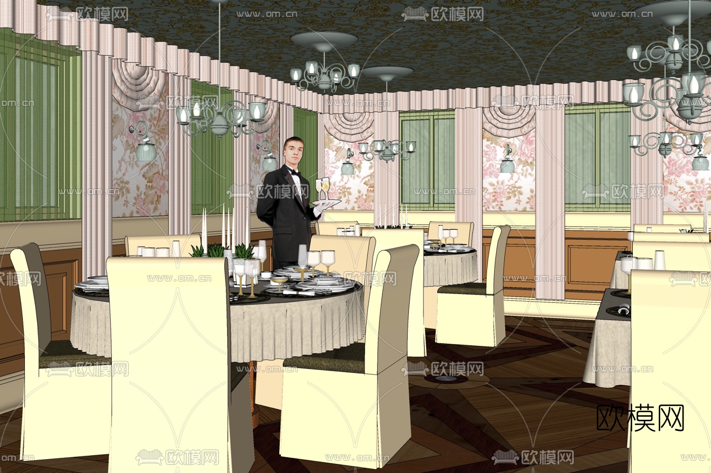 现代酒店宴会厅免费su模型下载