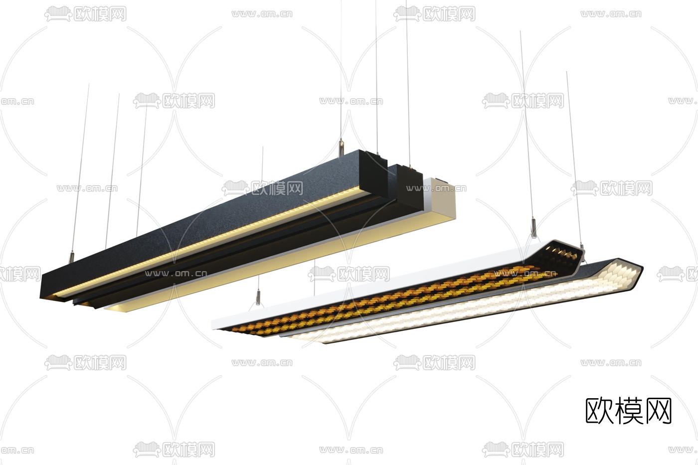 现代条形办公吊灯3d模型