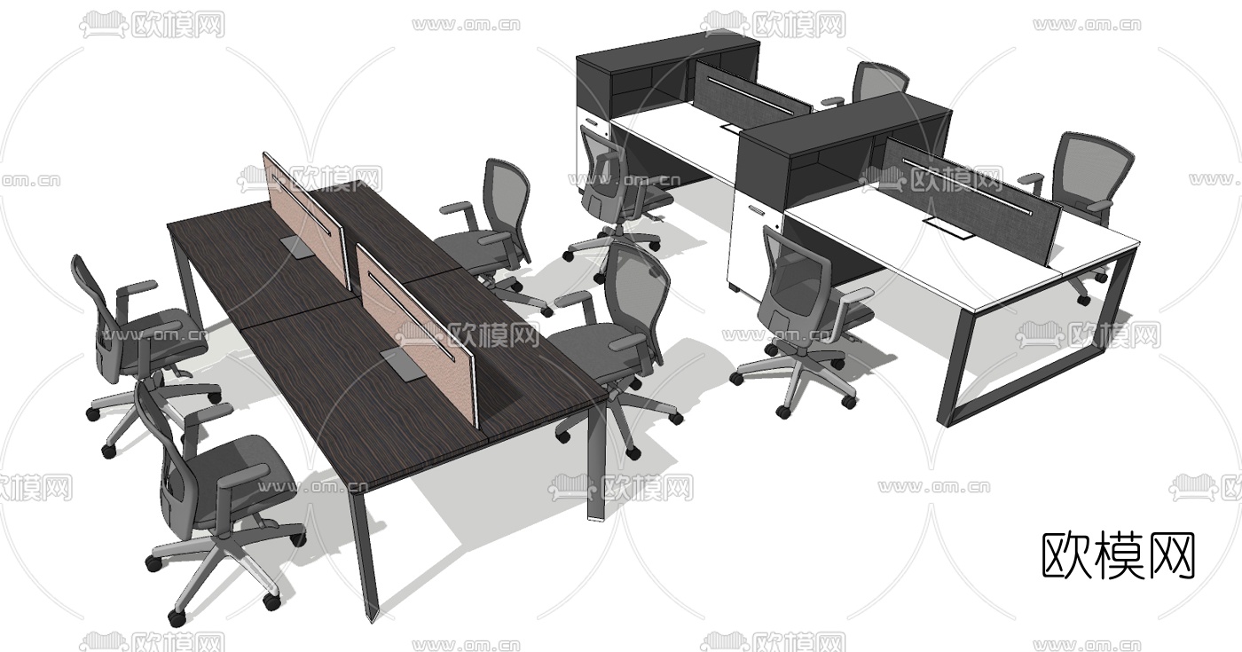 现代卡位办公桌椅su模型下载（渲染图2）