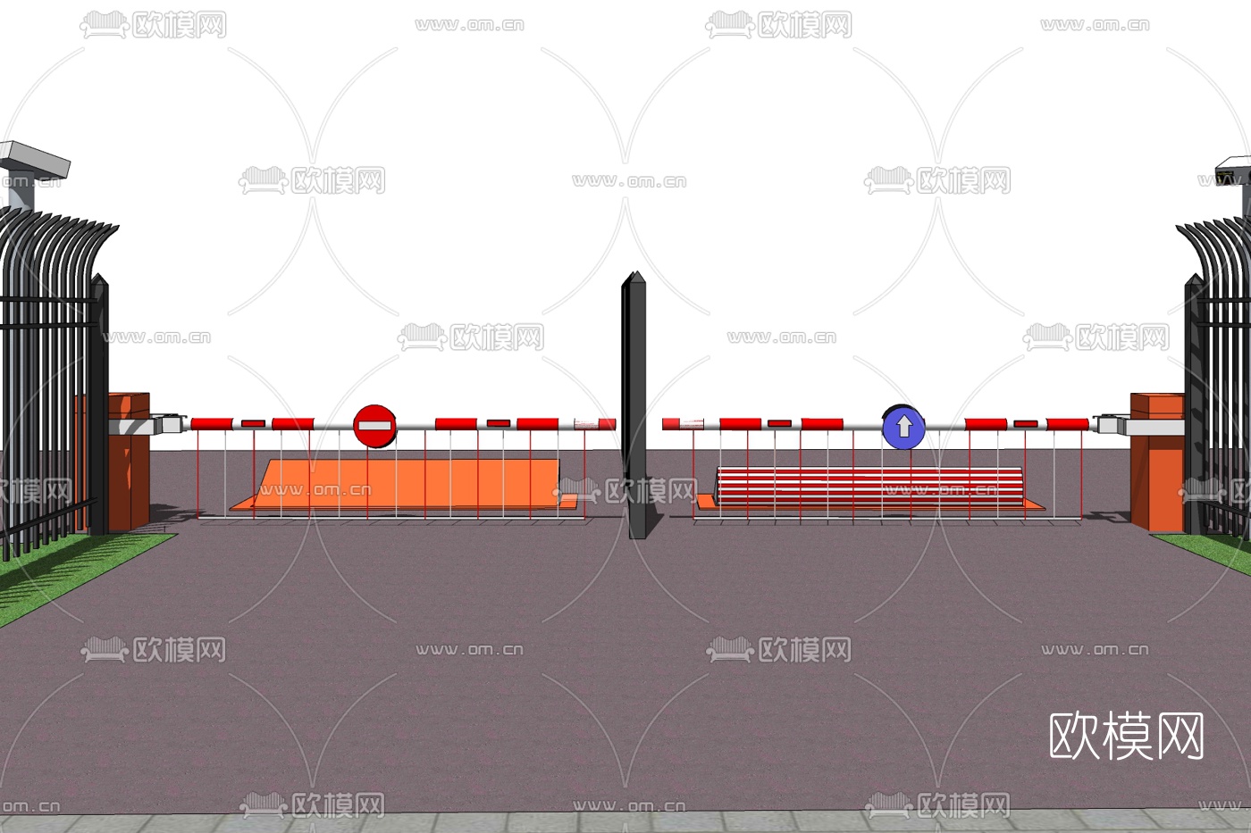 现代大门门禁免费su模型-免费3dmax模型库-欧模网