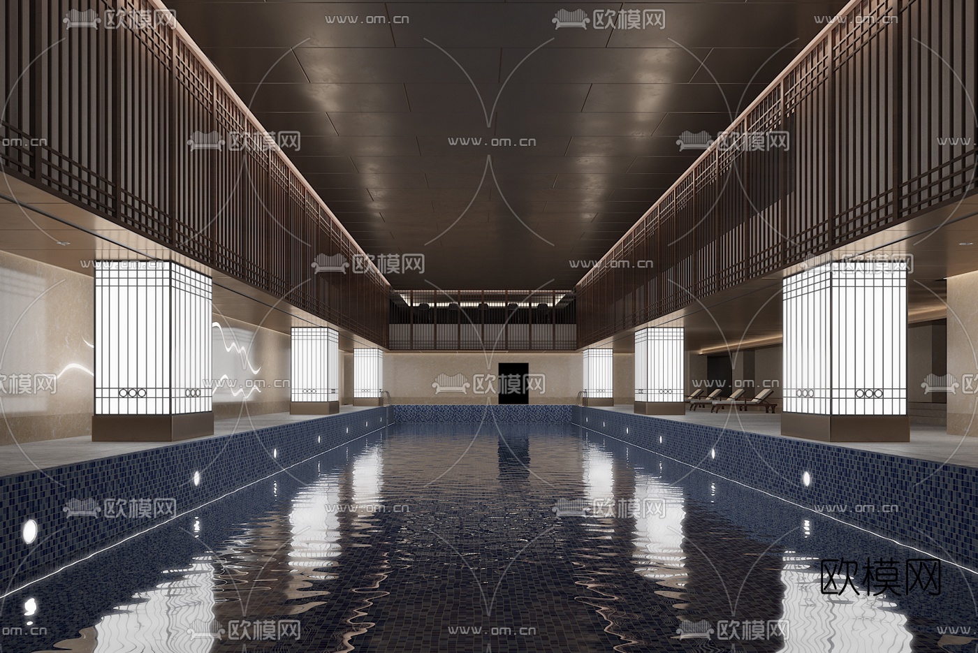 新中式室内游泳池3d模型