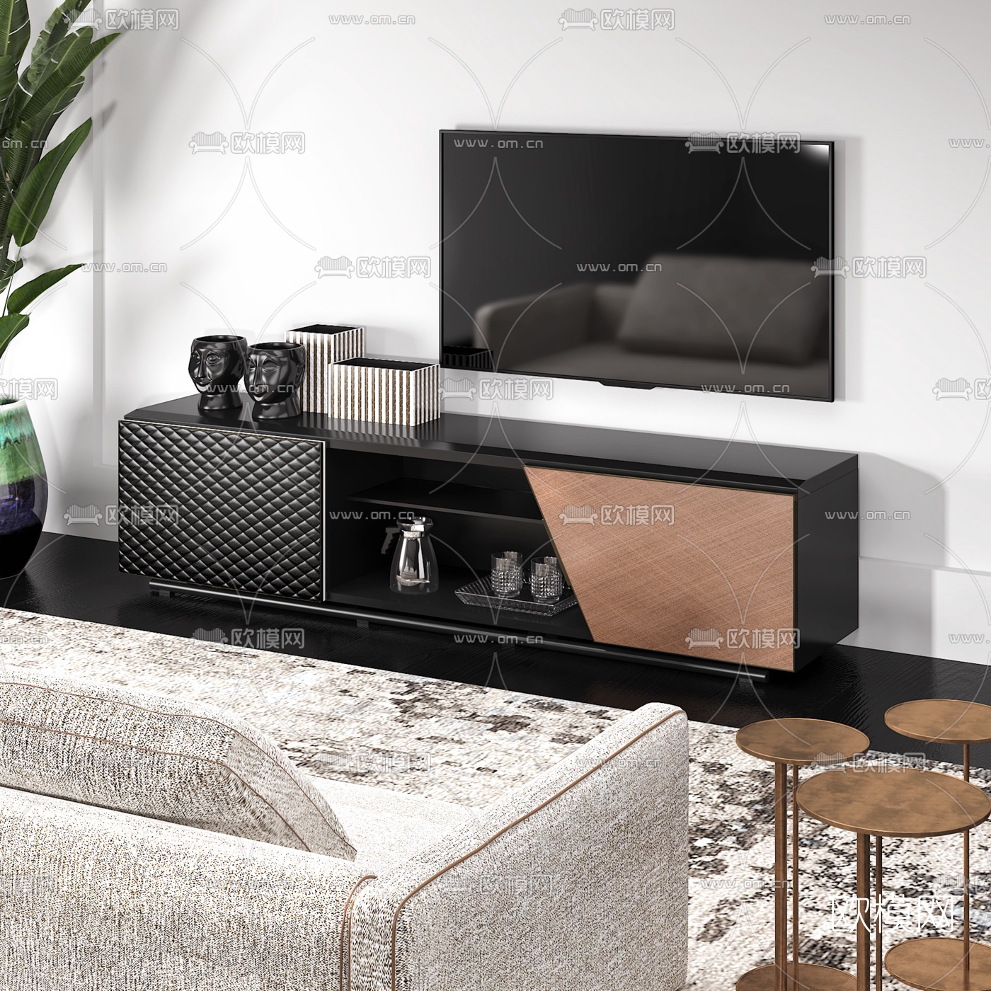 意大利Cattelan italia品牌 现代轻奢皮革电视柜3d模型下载（渲染图1）