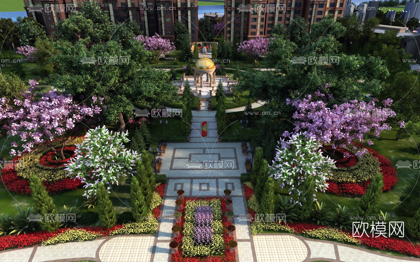 欧式住宅园林景观3d模型-免费3dmax模型库-欧模网