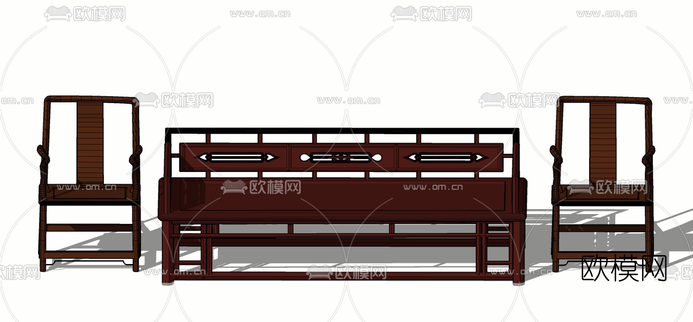 中式实木沙发椅su模型下载