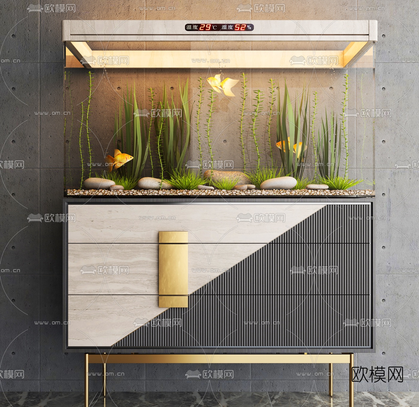 北欧景观鱼缸水族箱3d模型下载