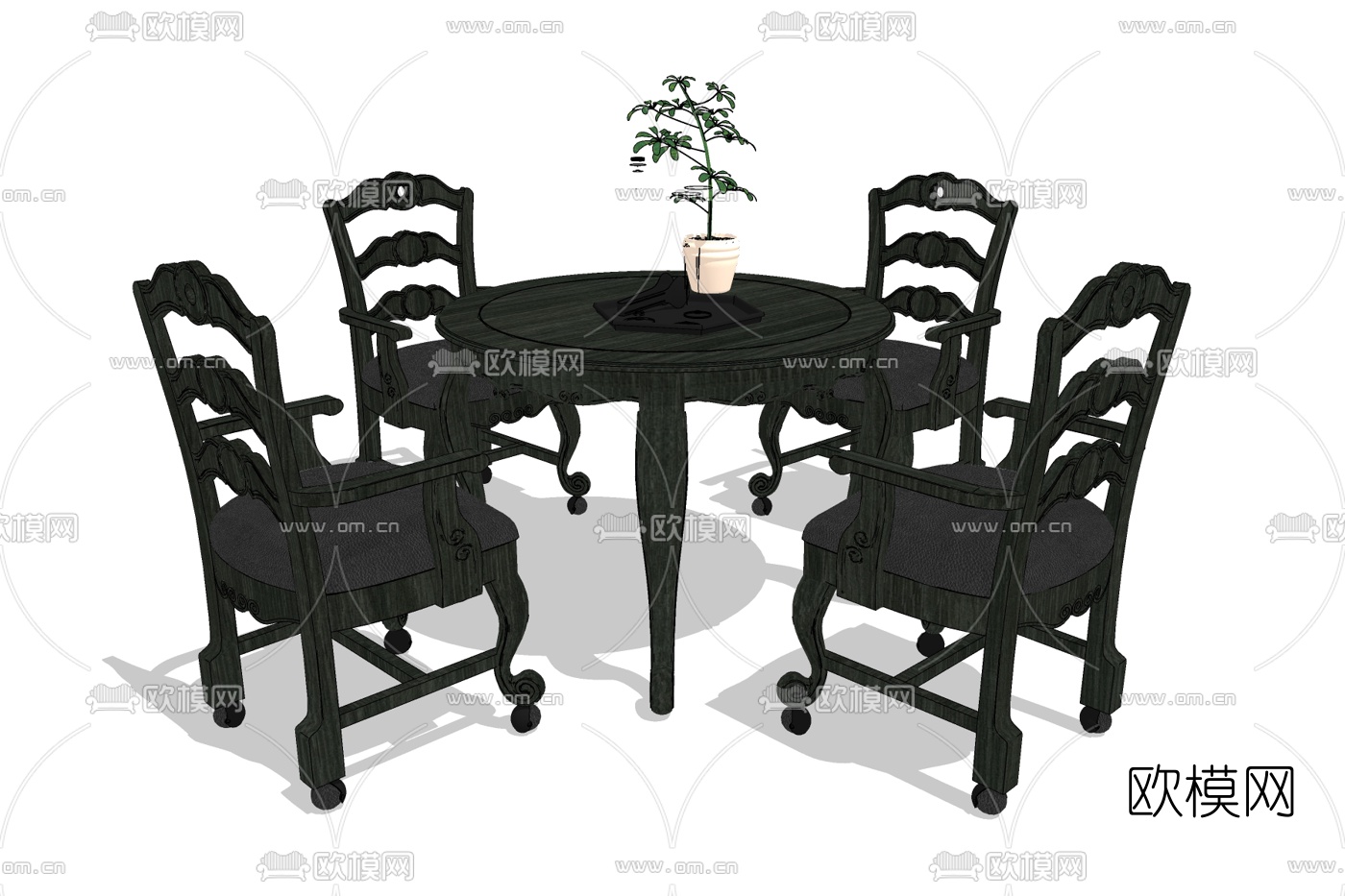 美式实木餐桌椅免费su模型下载