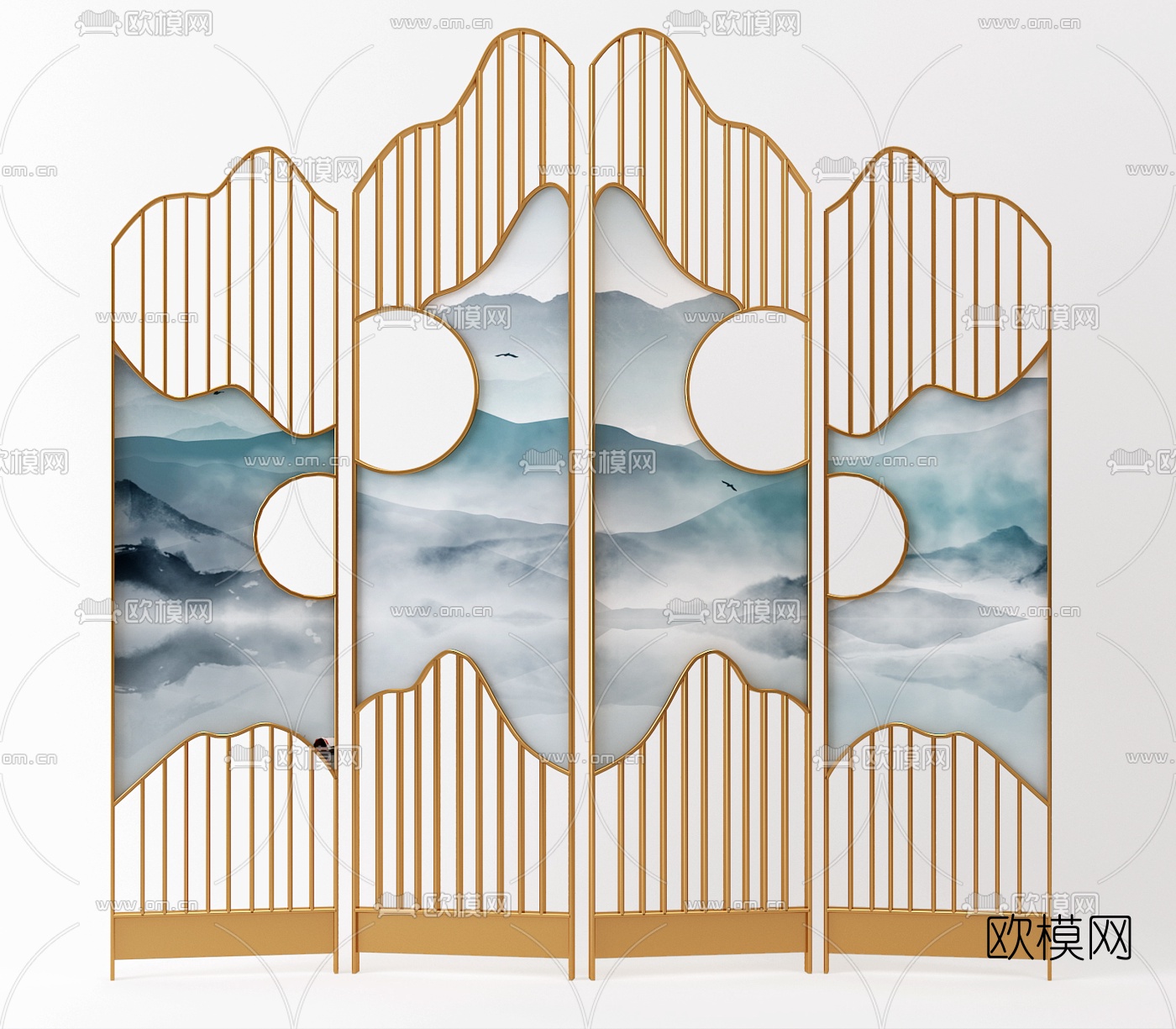 新中式金属折叠屏风3d模型下载