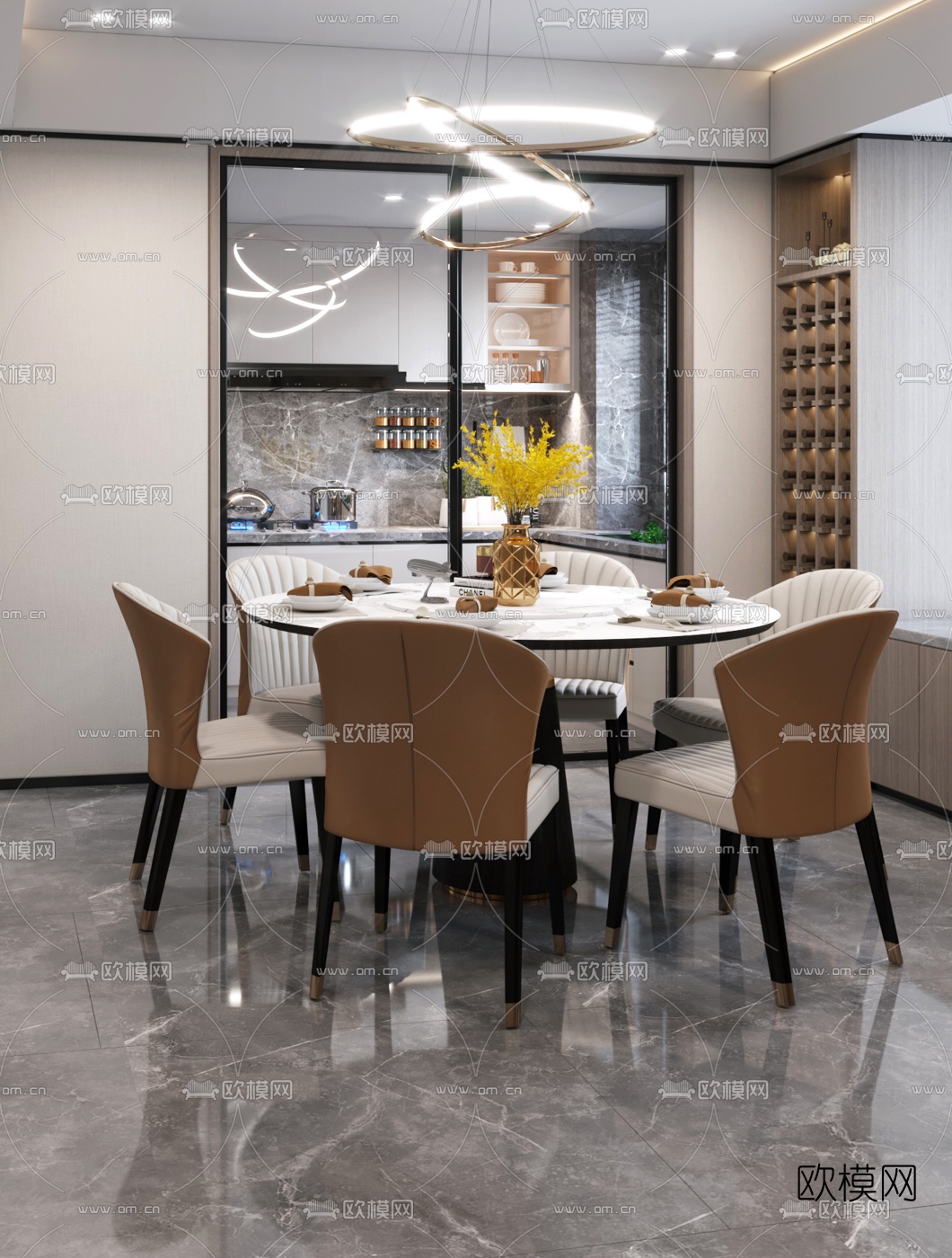 现代轻奢餐厅3d模型下载（渲染图4）