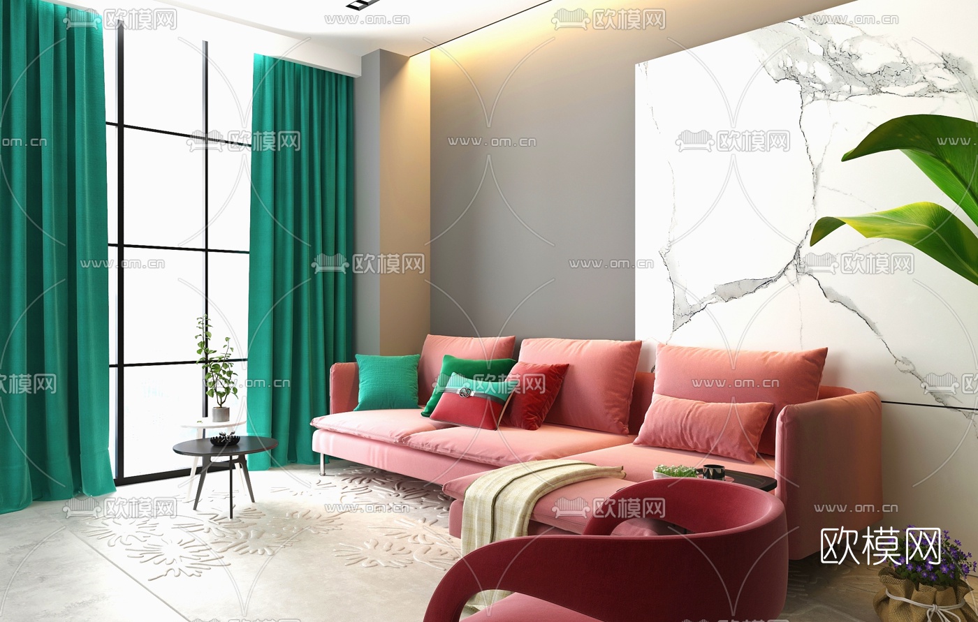 北欧布艺组合沙发3d模型
