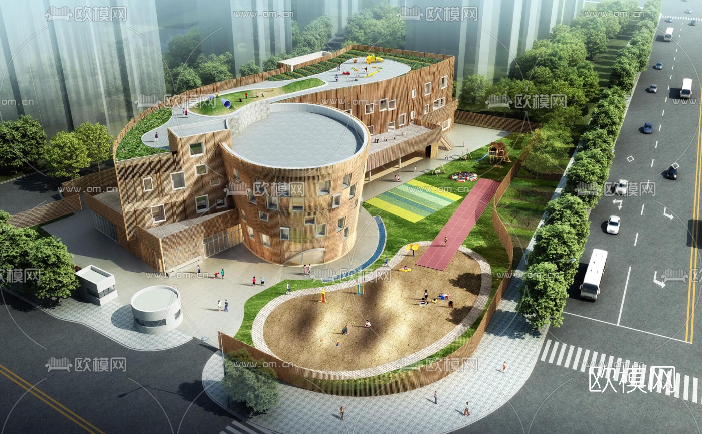 现代幼儿园外观su模型下载（渲染图3）
