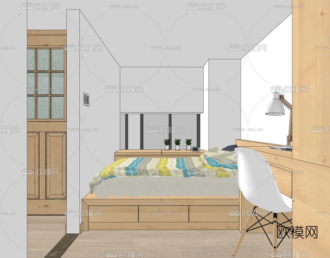 北欧榻榻米书房su模型下载