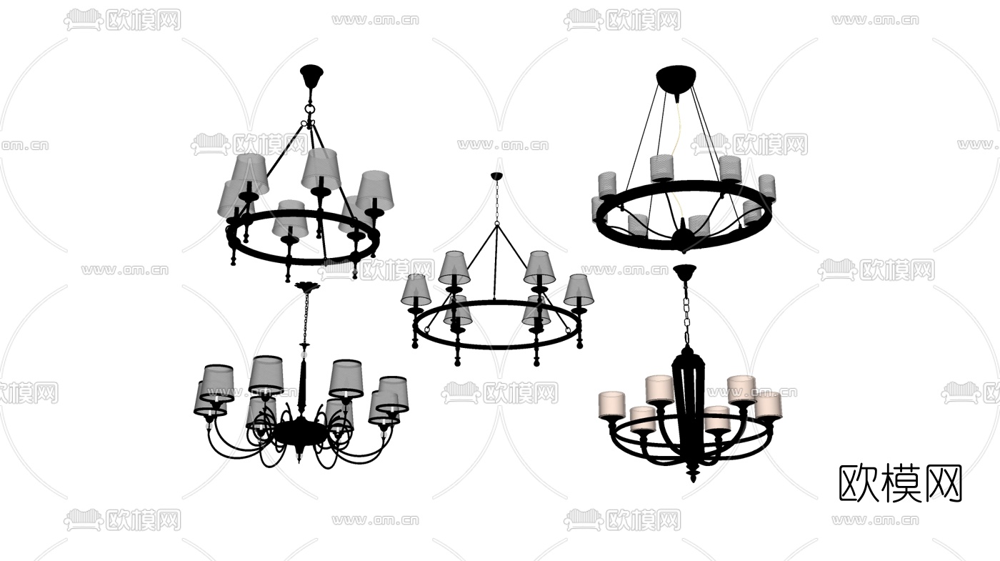 欧式金属多头吊灯su模型下载