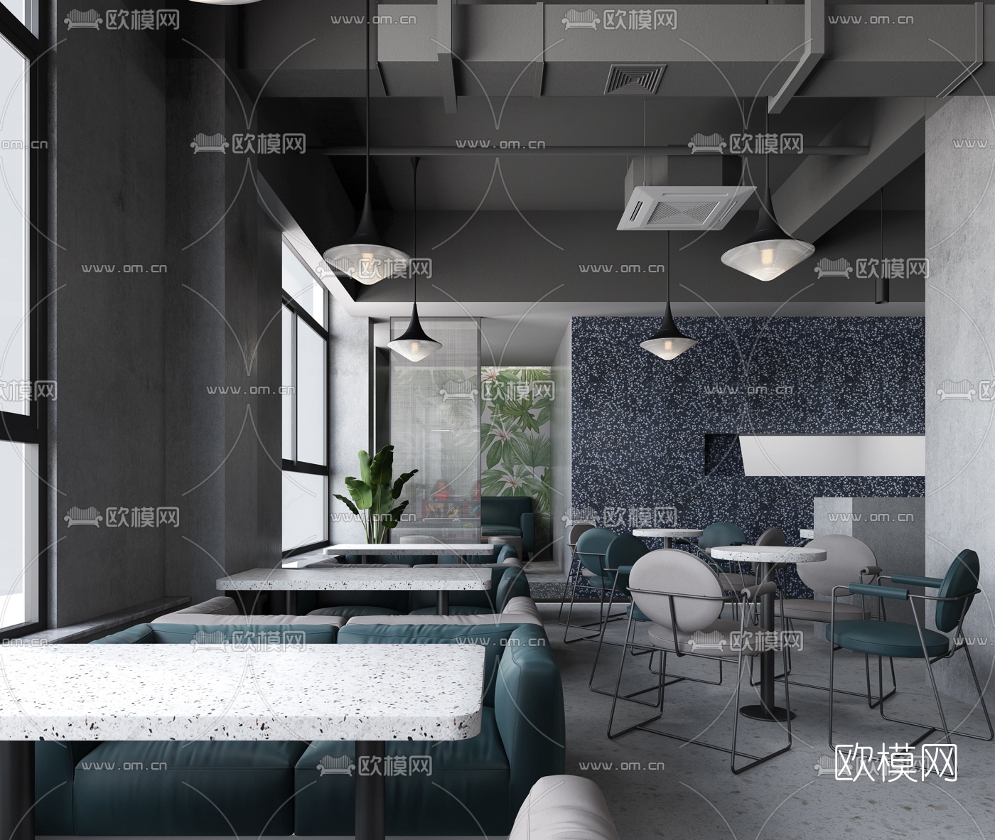 工业风电竞主题餐厅3d模型