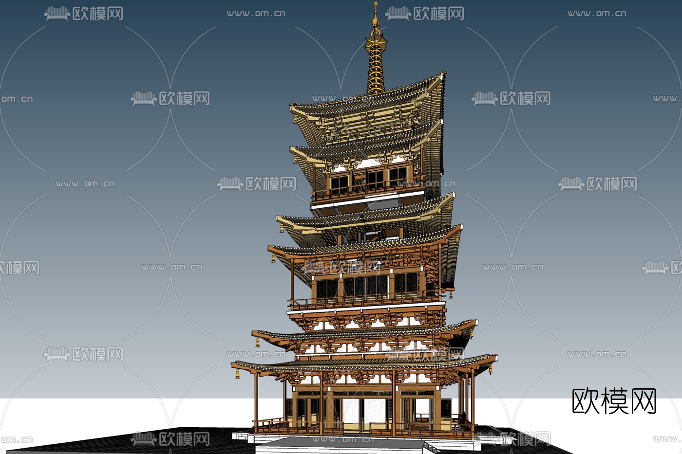 中式塔建筑免费su模型下载