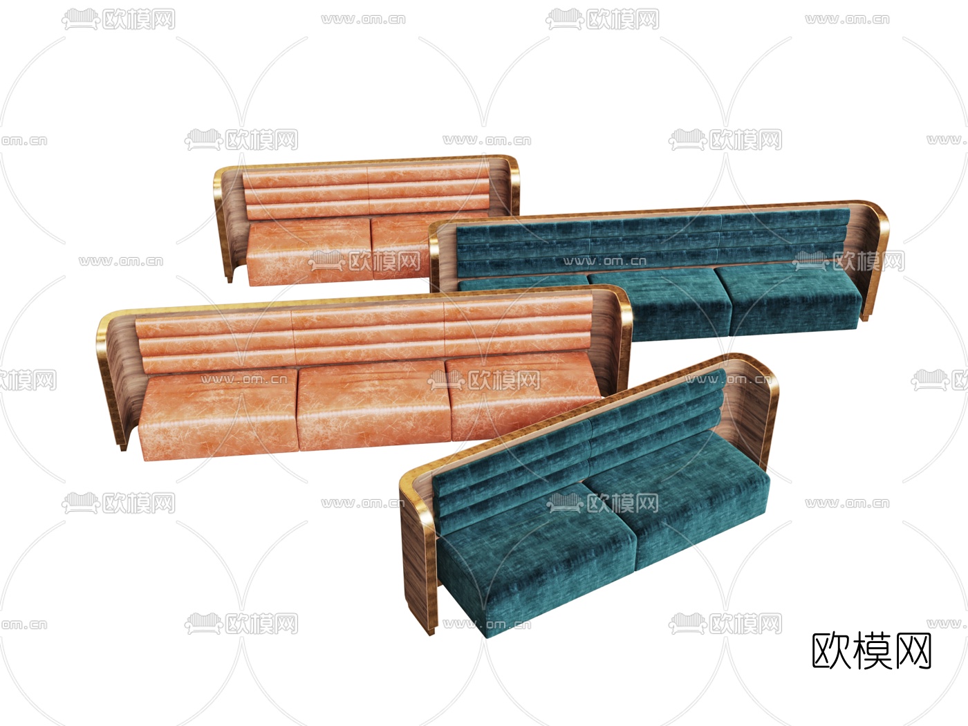 现代轻奢皮革多人沙发3d模型下载