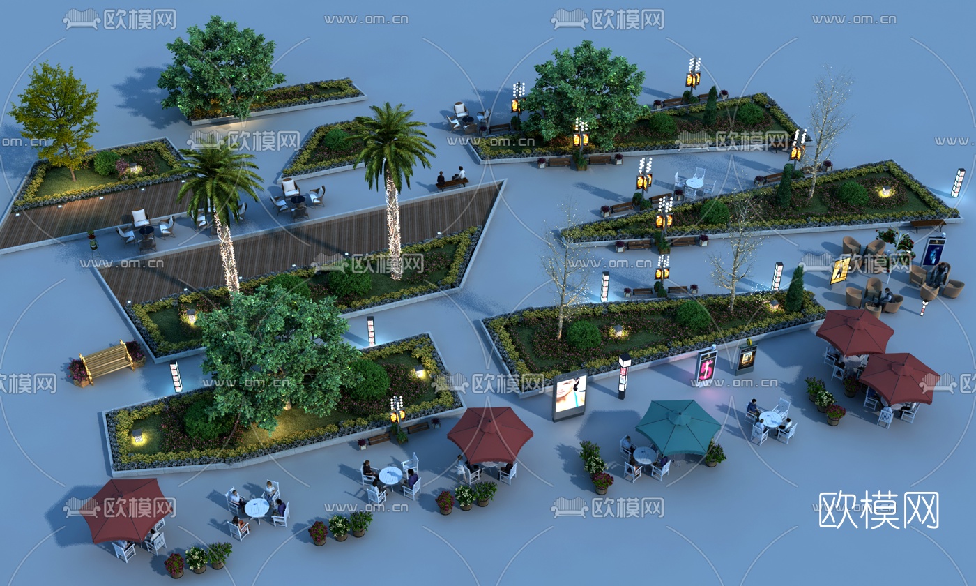 现代夜景室外景观小品3d模型