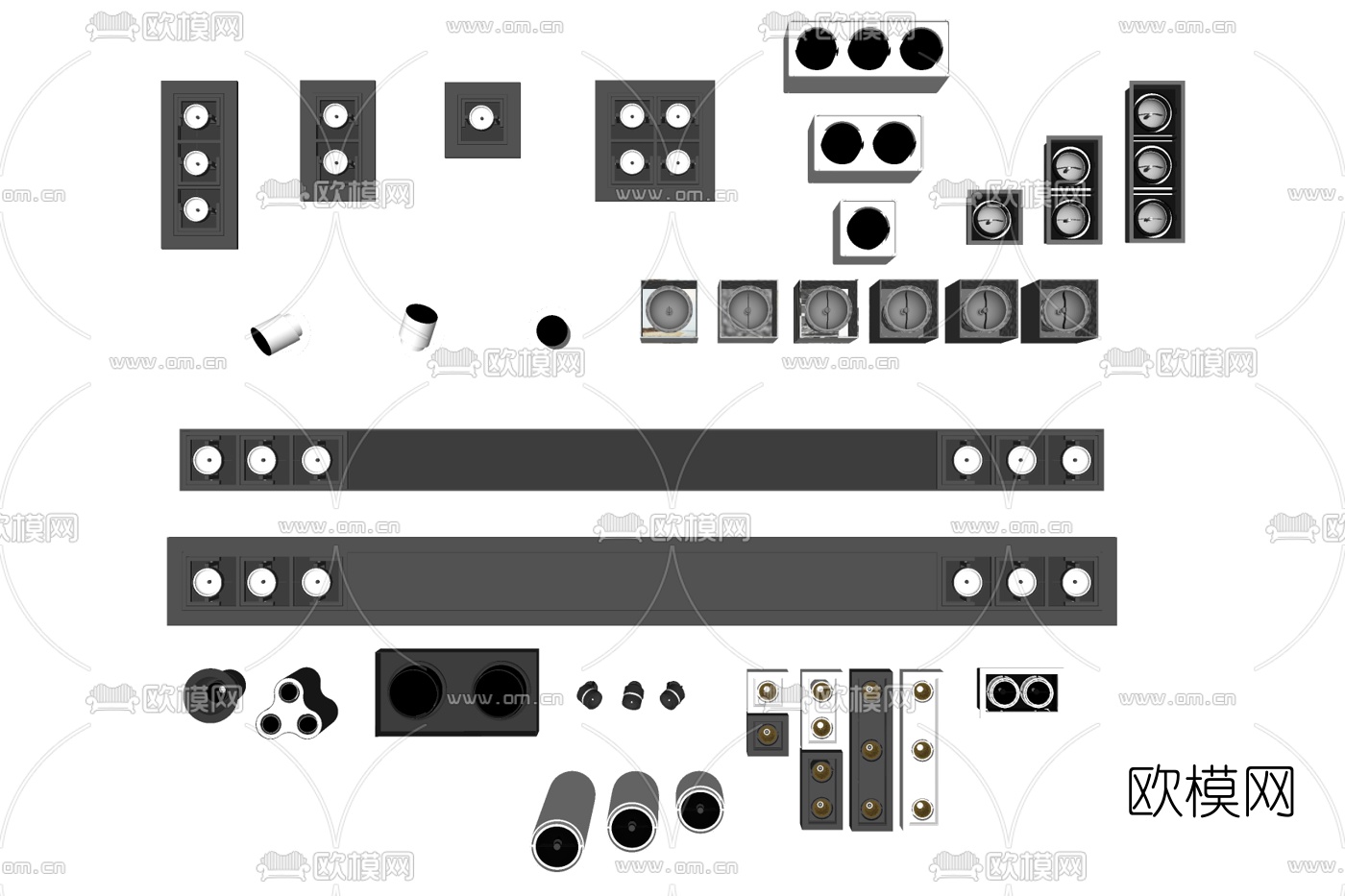 现代筒灯射灯组合免费su模型下载