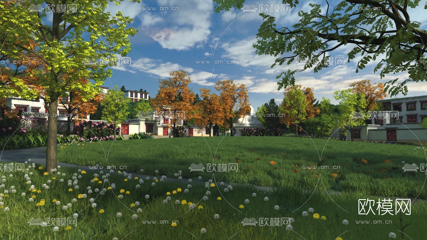 中式民宿园林景观3d模型