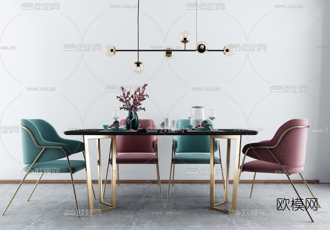 后现代轻奢金属餐桌椅3d模型下载